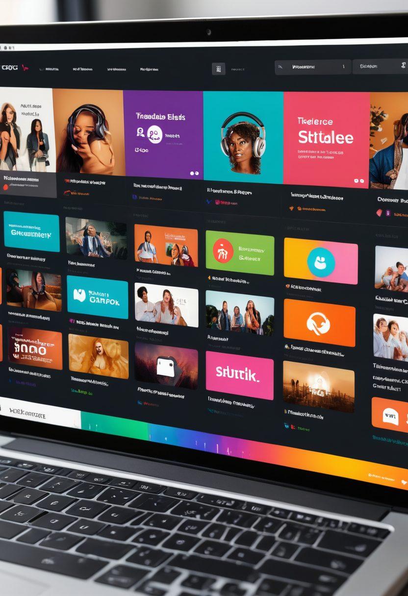 A polished, welcoming interface of a website with a search bar, categories for adult content, thumbnails of videos in a tasteful, non-explicit manner, and a section for user reviews. Incorporate elements like a laptop and headphones to imply a private experience. Inclusive and diverse representation. vector art. vibrant colors. clean, modern design.